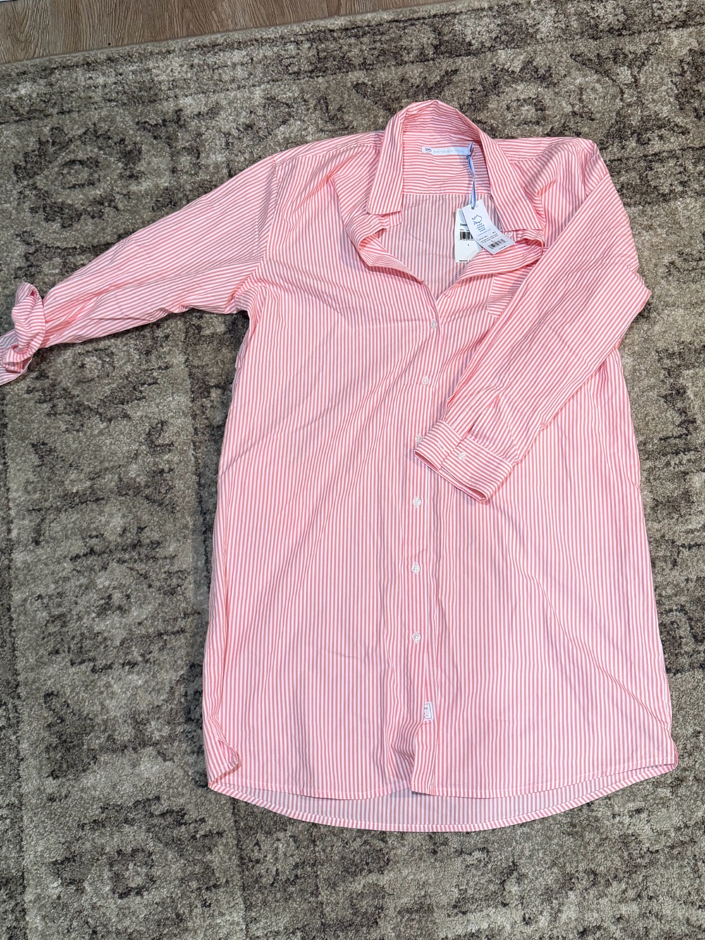 Southern Tide Coral and White Striped Button-Up Shirt